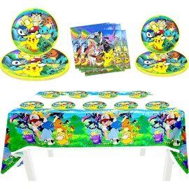 Children's Cartoon Party Tableware Set, 41-Piece Birthday Party Set for Children, Anime Birthday Decoration, Plates Napkins Tablecloth, Children's Birthday Decoration Party Accessories (Green)