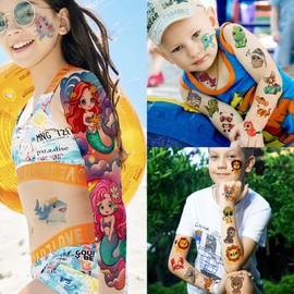 58 PCS Unicorn Mermaid Full Arm Temporary Tattoo For Kids Girls Boys, Dinosaur Car Space Monster Truck Animals Butterfly Body Face Fake Arm Sleeve Tattoos Stickers, Goodie Bags Stuffers Party Supplies