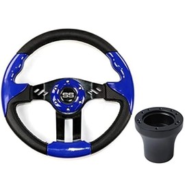Huskey Trooper Blue Steering Wheel Non-slip Texture Grip W/Matte Black Hub Adapter For Club Car Precedent Golf Cart Gas Electric Models Premium Quality