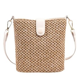 Women Straw Crossbody Bag Beach Handmade Rattan Shoulder Bags Hand Woven Leather Straps Straw Clutch Purse Vacation