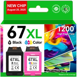 67XL Ink Cartridges Compatible for HP Ink 67 Black/Color Combo Pack Compatible for DeskJet 2855e 2827e 2800e 4255e 2755e 2700 4155e 4227e 2700e 2734e 2852e Envy 6055e 6000 6400 6455e Printer