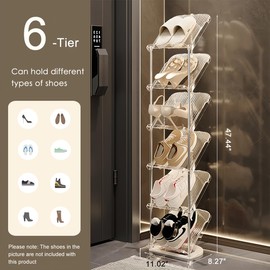 Tumecos 6-Tier Plastic Detachable Shoe Rack,Vertical Shoe Storage Organizer Holder,Free Standing Shoe Racks,Stackable Storage Shoe Cabinet,Narrow Shoe Shelf for Entryway or Bedroom,Space Saving