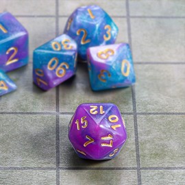 QMAY DND Dice Polyhedral Dice Set - 7 Pieces for Dungeon and Dragons MTG RPG D&D D20, D12, D10, D%, D8, D6, D4 (Lake Blue Mix Purple+Glitter)