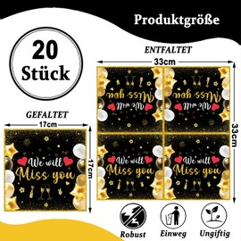 ParPix 20 Stk We Will Miss You Deko Servietten, 33x33cm Ruhestand Dekoration Papierservietten,Schwarz Gold Abschiedsparty Serviettens, Rente Deko Papierservietten,Ruhestand Party Dekoration Servietten