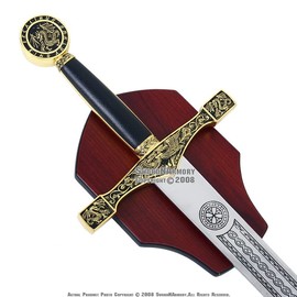 Munetoshi 41" Golden Excalibur Medieval Crusader Knight Sword with Display Plaque Cosplay