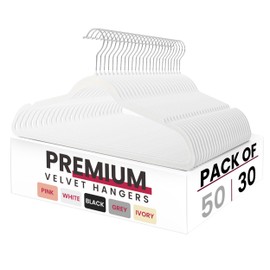 LDC LUX DECOR COLLECTION White Velvet Hangers 30 Pack - Premium Non Slip Clothes Felt Hanger for Coat, Pants, Suits, Shirts - Heavy Duty Space Saving 360 Rotatable Hook Hangars - White