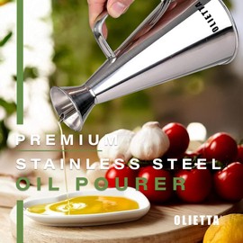 Olietta Olive Oil Dispenser Bottle Copper Stainless Steel Non Drip Leak Proof No Mess Vinegar Pourer & Kitchen Drizzler 25 oz 750ML 0.75 Litre Great for Pouring & Drizzling Easy to Clean & Leakproof