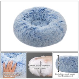 TORMAYS Calming Donut Dog Bed Large, Plush Round Cuddler Dog & Cat Bed, Anit-Anxiety Marshmellow Fluffy Faux Fur Cushion(28", Light Blue)