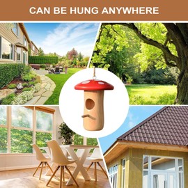 Hummingbird House - Bird Nesting Station | Wooden Cottage Mushroom Design Hut Decoration for Garden Outdoor Yard Tree Balcony Porch Patio Use