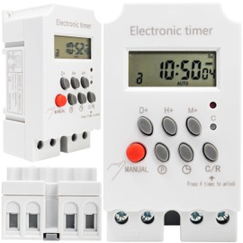 Retoo Digital Timer for DIN Rail Switch Panel 220 V AC, LCD Display, Weekly Timer, 28 Programmes, Timer Switch with Countdown and Random Function