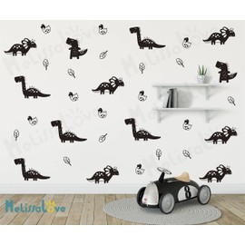 Melissalove Wall Decal Dinosaurs 52pcs/Pack dinasaurs Wall Decor Stickers for Kids Room JW570 (Black)