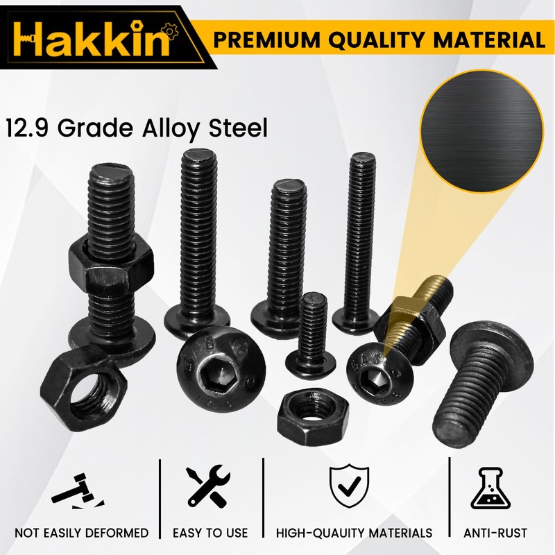 Hakkin 600Pcs Nuts and Bolts M3 M4 M5 Fully Threaded
