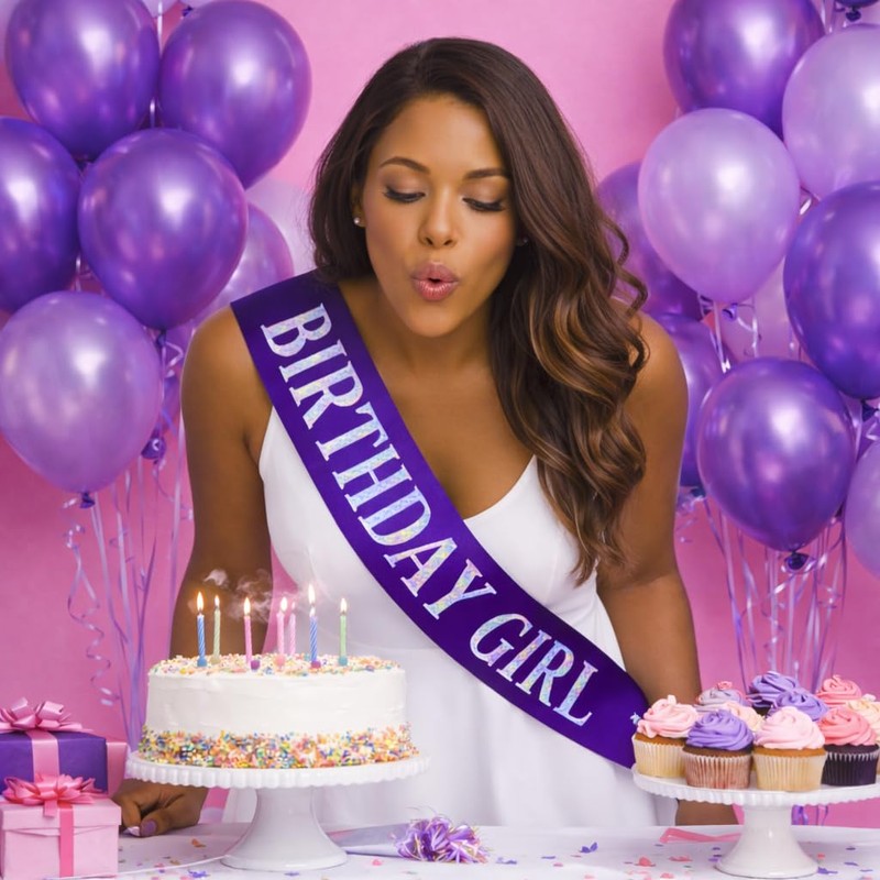 Shimmer Anna Shine Glitter Birthday Sash for Women – Purple