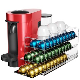 Acrylic Coffee Pod Drawer for Nespresso Vertuo Capsules, 3 Tier 60 Capacity Pods Organizer for Countertop Coffee Bar Home Office Kitchen
