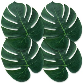 ATFL Artificial Palm Leaves,50 Pcs Big Leaf Placemat, Green Palm Leaves Party Decorations,Tropical Table Decor, Hawaiian Leaves Decor,Safari Leaves Decoration