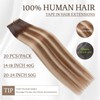 ShowJarlly Tape-In Real Hair Extensions, 20 Pieces, 60 cm, Chestnut