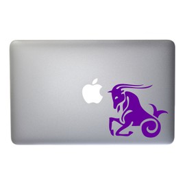 Capricorn Zodiac Symbol Silhouette 10th Sign Sea Mountain Goat - 5 Inch Purple Vinyl Decal for Macbook, Laptop or other device