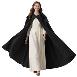 Joukavor Renaissance Hooded Cloak for Women Men Adult Medieval Cape for Renfaire (Black)