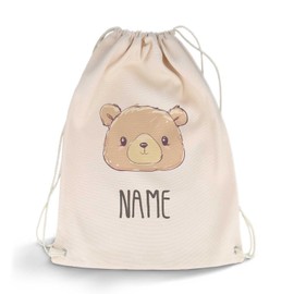 GRAVURZEILE Printed Gym Bag - Animal with Name of Choice - Sports Bag Backpack Daypack Gym Bag with Drawstring - for Sports and Leisure - 12 L 33 x 45 cm, Bear
