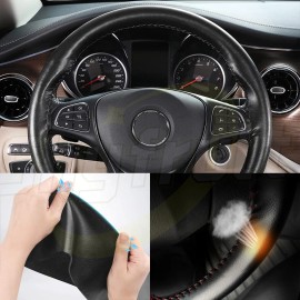 Shyfrult Black Genuine Leather Steering Wheel Cover Wrap Sew-on 38CM DIY Kit For All Car