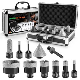 Diamond Hole Saw Kit Tile Drill Bits, 11 PCS Diamond Core Drill Bits Set 6/8/10/19/25/35/51/65mm+50mm Chamfer Saw +20mm Finger Bit+SDS Adapter Porcelain Hollow Drill Hole Saw for Ceramic, Granite