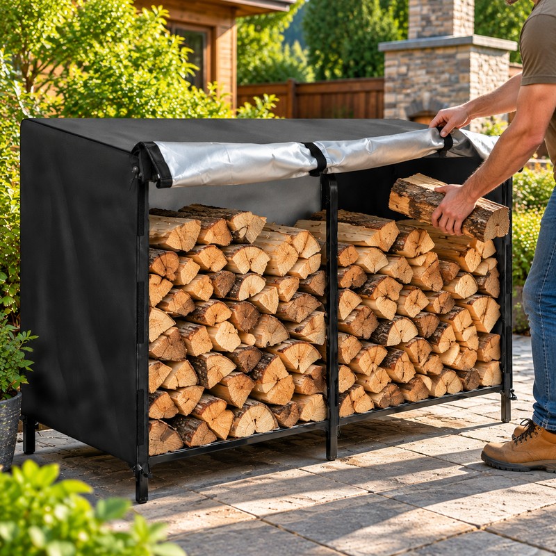 Firewood Rack Cover for Outdoor Storage – Waterproof Weather Protection
