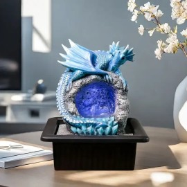 Modern Dragon Fountain Blue Illumination Contemporary Animal-Model Resin Water Feature for Indoor Display Feng Shui AnimeColor: Blue, Size: One Size