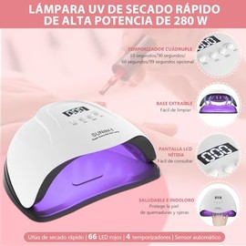 Lampara uv para Uñas,280W Lampara de Uñas，66 Luces Lampara para Uñas,Máquina con 4 Ajustes de Temporizador y Pantalla LCD,con Sensor Automático, Lámpa