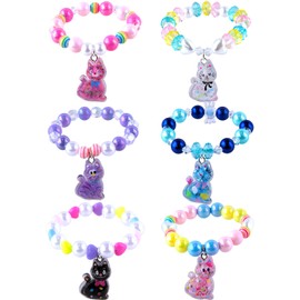 Niceup Cat Charm Bracelets Sparkling Kitten Party Favor Bracelets 6PCS Pinata Filler Kid's Play Bracelets Friendship Kitty Meow Pawty Theme Brithday Gift for Girls