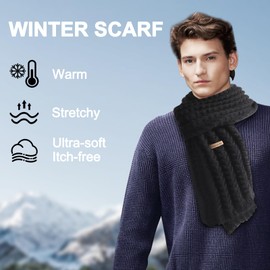 CESHMD Men's Women's Winter Scarf, Unisex Winter Scarf, Knitted Scarf, Warm Knitted Scarf, Black Scarf for Men, Women, Girls, Boys, Gift, black