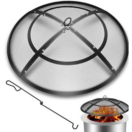Fire Pit Spark Screen,27 Inch Fire Pit Screen Cover Outdoor with Handle&Poker,Heavy-Duty Steel Firepit Screens Cover Round Mesh Replacement for Backyard/Beach/RV Camping