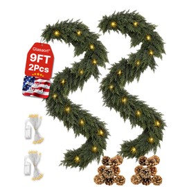 2Pcs 9FT Christmas Cedar Garland, Thick Faux Pine for Mantle & Staircas