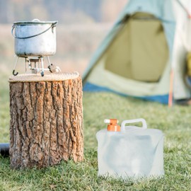 Relaxdays Foldable Water Canister, Set of 4, 5 L, Folding Canister with Tap, BPA-Free, Food Safe, Transparent/Orange, 5 Litres