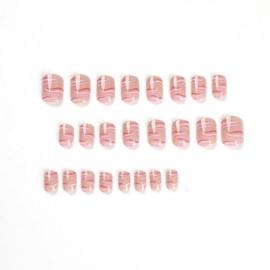 Juneyemo 24pcs Short Coffin False Nails Glossy Square Stick on Nails Ballarina Press on Nails with Flame Design Acrylic Full Cover Nails Women and Girls (C)