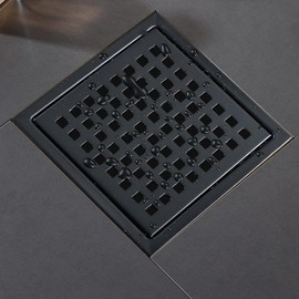 6 Inch Square Shower Floor Drain, Shower Drain Kit with Flange, Square Shower Drain, SUS 304 Stainless Steel Floor Drain,Matte Black