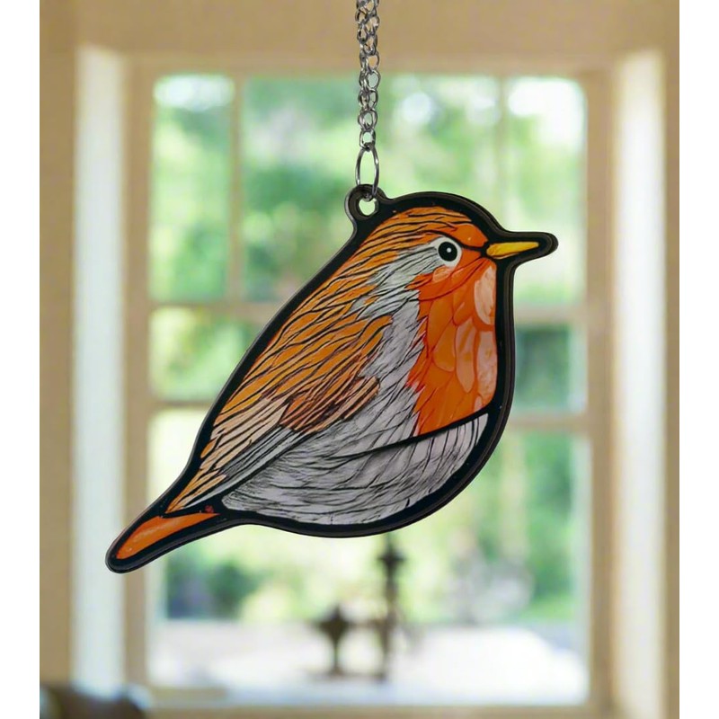 Image Industry Bobbin Robin Stained Glass Effect Suncatcher - Garden