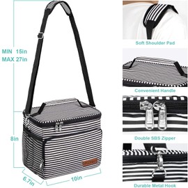 Tiblue Insulated Lunch Bag for Women/Men, Reusable Lunch Box for Office Work School Picnic,Leakproof Freezable Cooler Bag with Adjustable Shoulder Strap for Kid/Adult(Medium, Black & White Stripes)