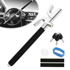 Car Steering Wheel Lock, Anti Theft Car Device for Car Steering Wheel, Car Security Car Theft Prevention with 3 Keys & Safety Hammer Fit for All Cars (Black)