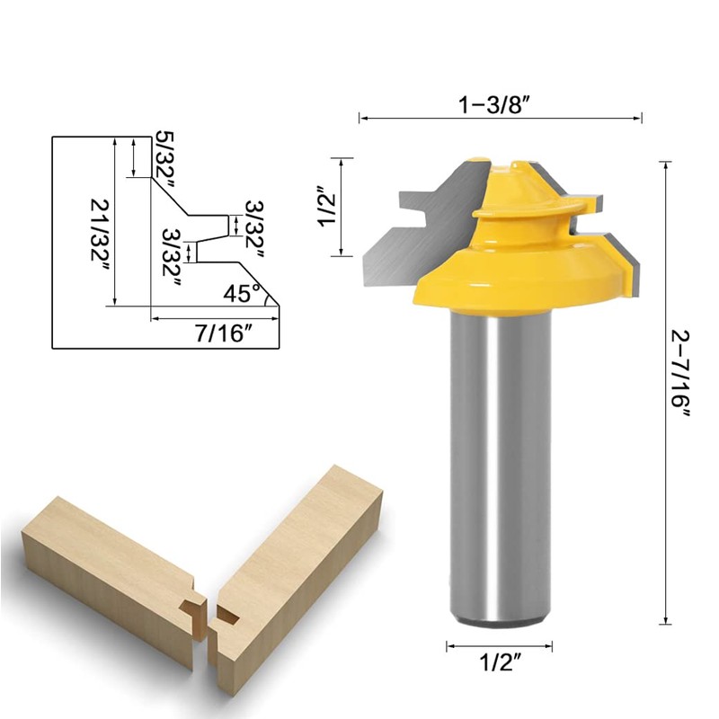 APlus 3-Piece 1/2 Inch 12.7 mm Gluing Milling Cutter Miter