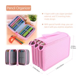 Pencil Case, 72 Holes, 4-Ply Oxford Multilayer Pencil Case, Fabric Pen Organiser for Student, Teen, Kid, Marker Pen, Case, Cartoon Zip, pink, Contemporary