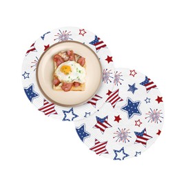 4th of July Round Placemats Set of 2 Patriotic Stars Fireworks Place Mats Washable Woven Placemat Independence Day Circle Braided Table Mat for Kitchen Dining Table Memorial Day Holiday Party 15 Inch