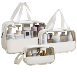 Neceseres de Maquillaje de Viaje, 3 Paquetes de 3 Tamaños, Organizador Cosmético con Cremallera para Mujer, Resistente al Agua, para Brochas y Accesorios Digitales (Blanco)