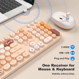 Wireless Keyboard and Mouse, SQMD Colorful Typewriter Retro Keyboard with Round Keycaps, 2.4GHz USB Full-Size Keyboard and Mouse Set for Mac PC Desktop Laptop (Yellow Colorful)