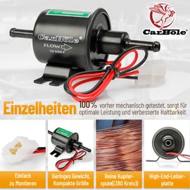 CarBole Universal Electric Fuel Pump 12 V, Petrol Pump 2.5-4 PSI, Diesel Pump, for Petrol and Diesel, with Pure Copper, High-Quality Circuit Board (Black)