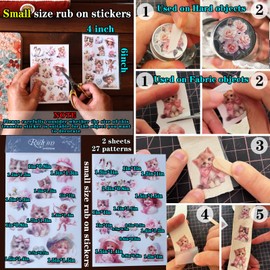 CATaireen Rub On Transfers Stickers 2 Sheets for Crafts Cloth Glass Acrylic Wood Furniture Small Vintage Junk Journal Supplies Scrapbooking Items Christmas Thanksgiving (Pink Girl and Cat)
