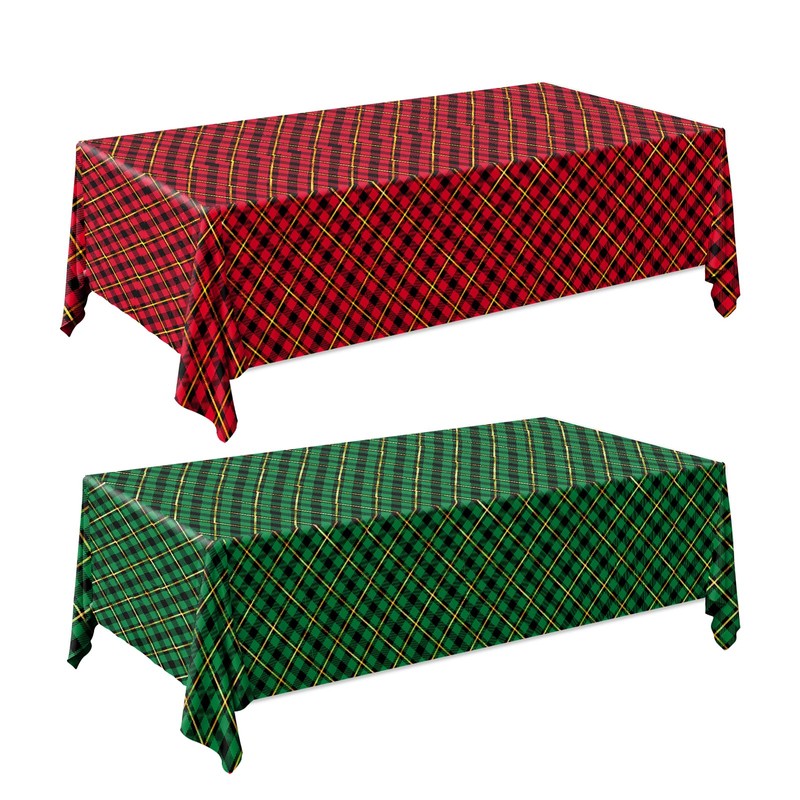 OGMOGKW Buffalo Plaid Plastic Tablecloth,2Pcs Red and Green Plaid Tablecloth,