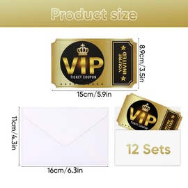 VIP Party Invitations with Envelopes – 12 Set Movie Night Ticket Style Birthday Party Invites, Double-Sided VIP Invitation Cards for Kids, Adults, Baby Showers, Events, Partys Supplies & Favors