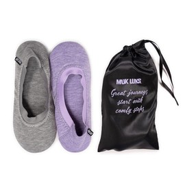 MUK LUKS Women's 2 Pack Travel Ballerina Set Slipper, Grey, Medium