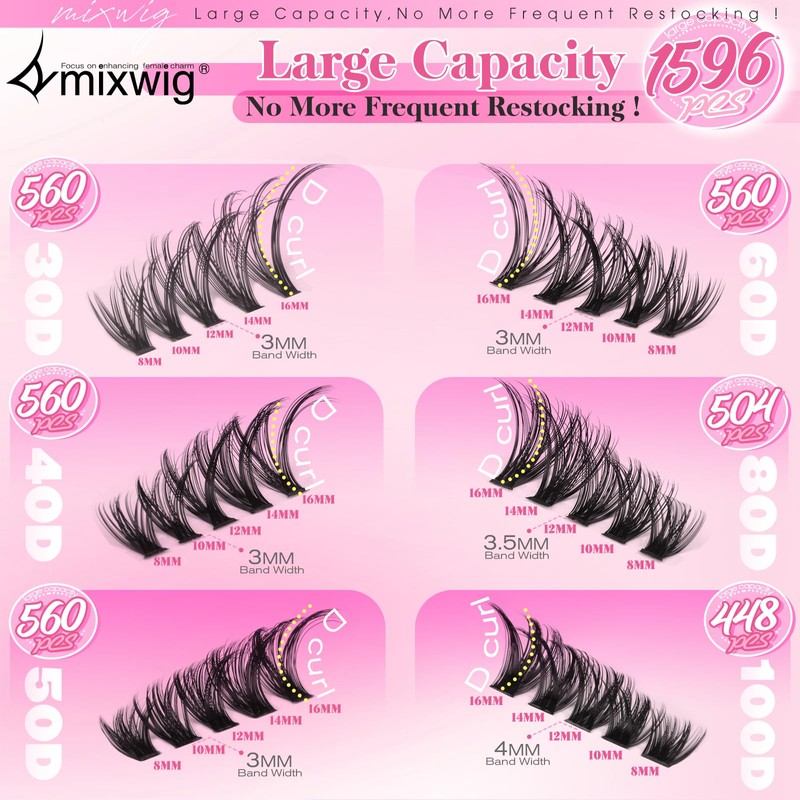 6 Styles Lash Clusters Kit 1596PCS Mega Lash Extension Kit