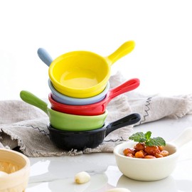 6 Pcs Ceramic Sauce Dishes Colorful Mini Appetiser Dishes Ketchup Side Dish Condiment Relish Plate Side Seasoning Dish Snack Serving Dishes with Grip Handle